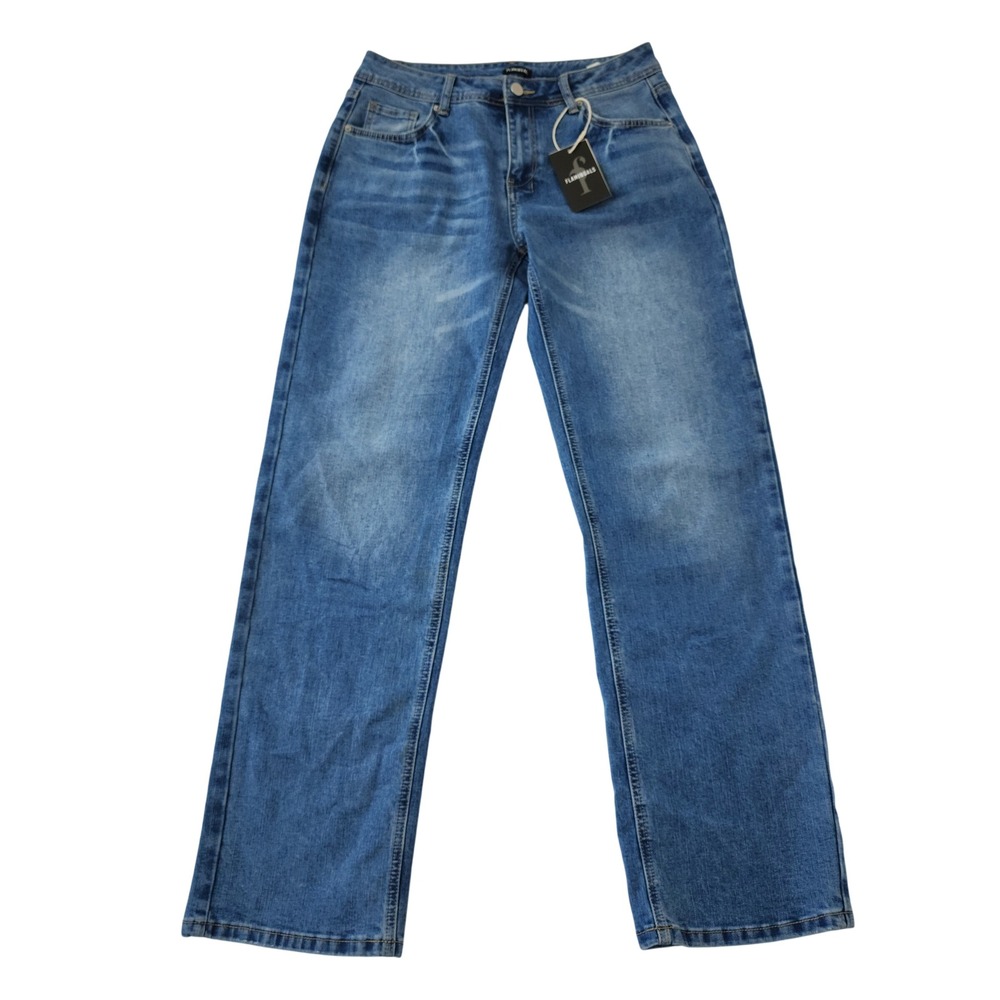Flamingals Women's Straight Leg Jeans Size M Wash Blue Denim Stretch NWT